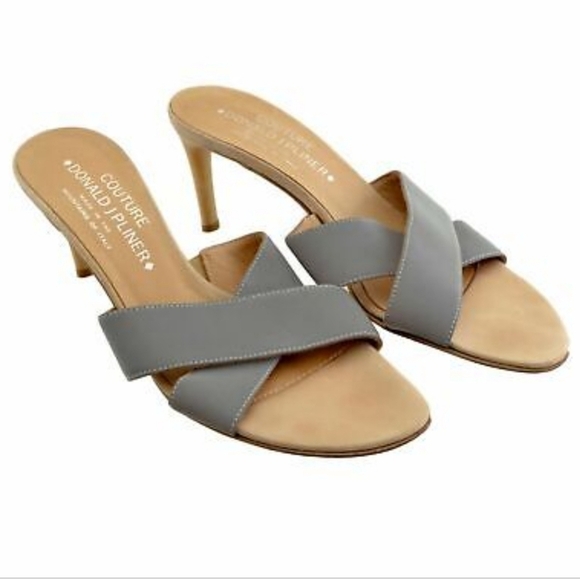 Donald J Pliner Couture Leather Slides Gray Heels Sandals Size 9 Women's - Picture 1 of 10